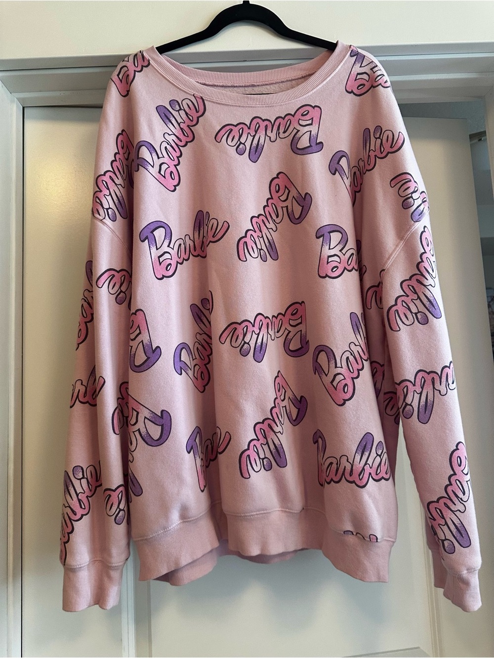 Barbie Pink Crewneck Sweatshirt with Purple Logo Accents